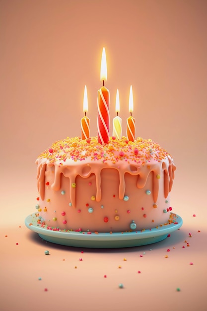 Bezpłatne zdjęcie tort 3d z zapalonymi świeczkami na górze