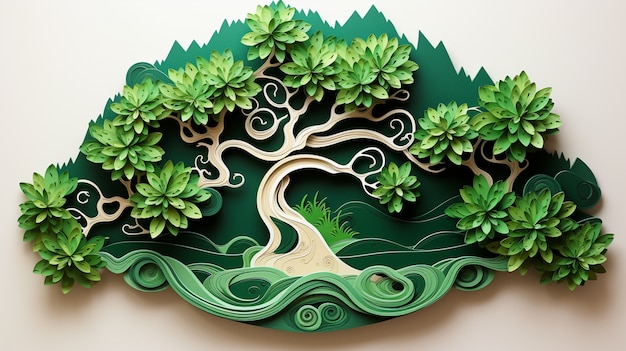 Bezpłatne zdjęcie trójwymiarowe drzewo w stylu papierowym