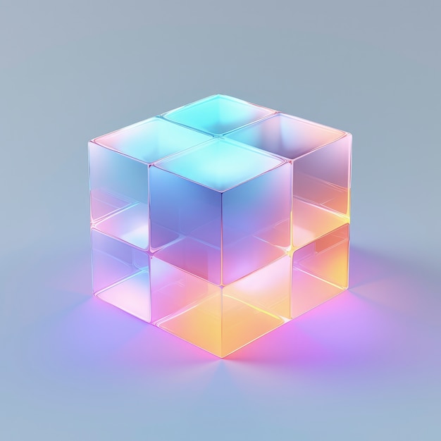 Bezpłatne zdjęcie trójwymiarowe kształty świecące jasnymi kolorami holograficznymi