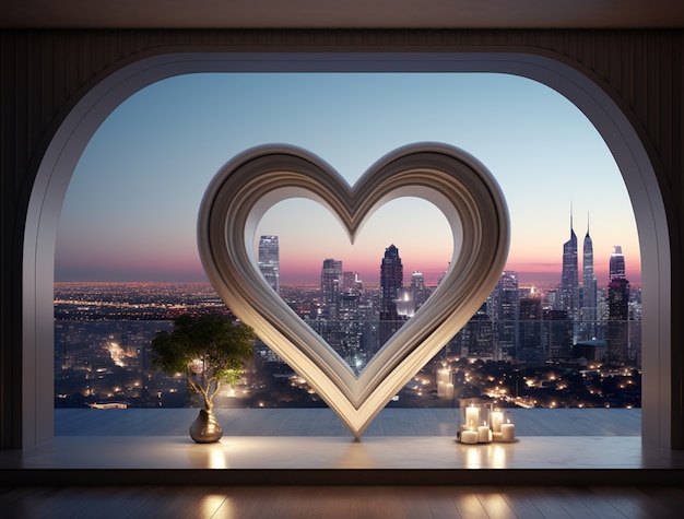Bezpłatne zdjęcie trójwymiarowy kształt serca wbudowany w architekturę miasta