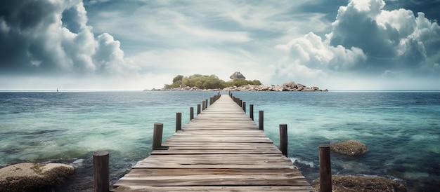 Bezpłatne zdjęcie tropikalne letnie podróże i wakacje drewniane molo na wyspę ai generated image