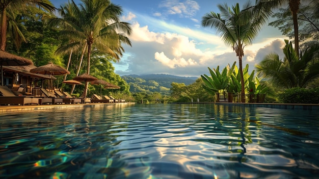 Bezpłatne zdjęcie tropikalny raj w kurorcie przy basenie