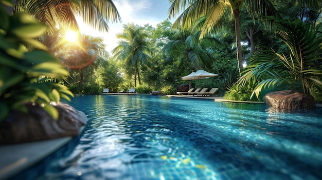 Bezpłatne zdjęcie tropikalny raj w kurorcie przy basenie