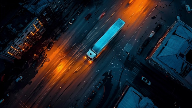 Bezpłatne zdjęcie truck and logistics operation at dusk
