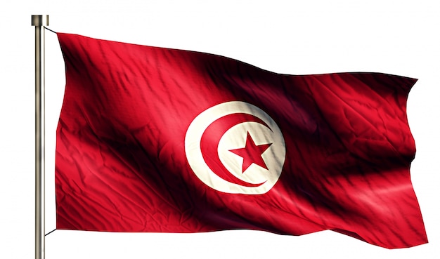 Tunezja Flaga Narodowa Pojedyncze 3D Białe Tło