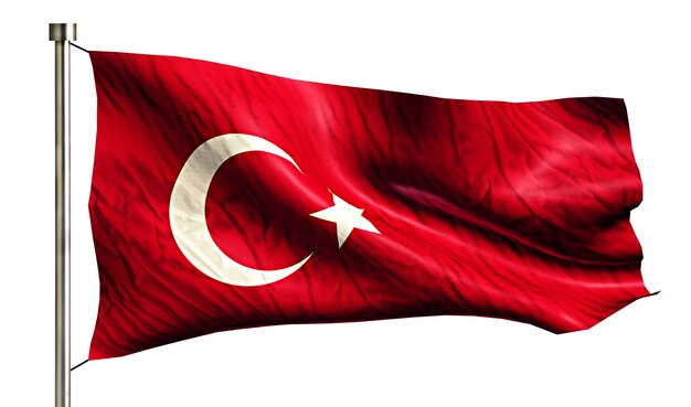 Turcja Flaga Narodowa Pojedyncze 3D Białe Tło
