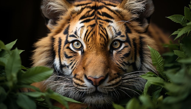 Tygrys bengalski majestatyczny i dziki patrzy w kamerę generowaną przez sztuczną inteligencję