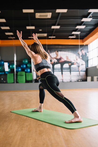 Tylni widok ćwiczy w gym młoda istota ludzka