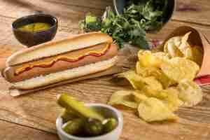 Bezpłatne zdjęcie układ frytek i hot doga