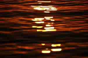 Bezpłatne zdjęcie umieścić strzał ostrości fal morskich odbijających słońce o zachodzie słońca
