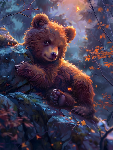 Urocza ilustracja niedźwiedzia w stylu sztuki cyfrowej