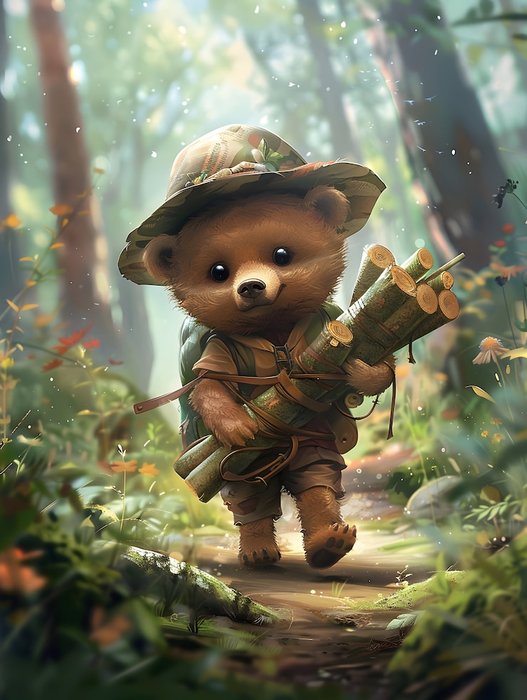 Bezpłatny plik Zdjęcie urocza ilustracja niedźwiedzia w stylu sztuki cyfrowej