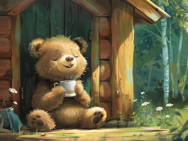 Bezpłatne zdjęcie urocza ilustracja niedźwiedzia w stylu sztuki cyfrowej