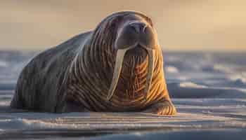Bezpłatne zdjęcie urocze szczenię foki odpoczywające na oblodzonej linii brzegowej wygenerowane przez sztuczną inteligencję