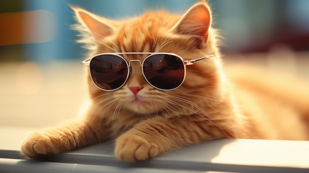 Uroczo wyglądający kotek w okularach przeciwsłonecznych
