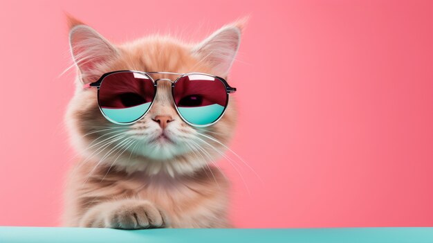 Uroczo wyglądający kotek w okularach przeciwsłonecznych