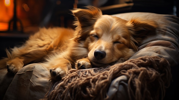 Bezpłatne zdjęcie uroczy pies śpi spokojnie i odpoczywa