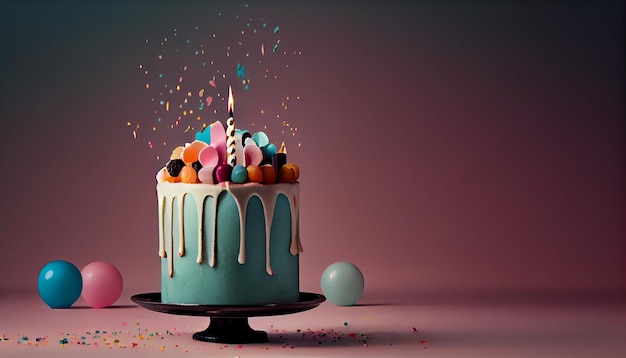 Uroczysty tort urodzinowy ze sztuczną inteligencją generującą świece