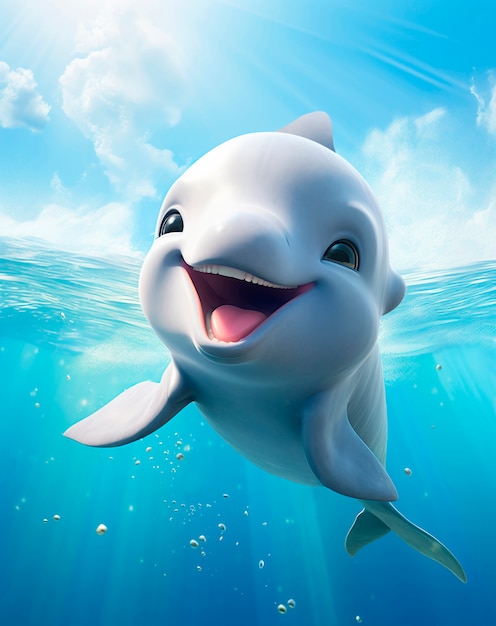 Uśmiechnięty delfin z kreskówki