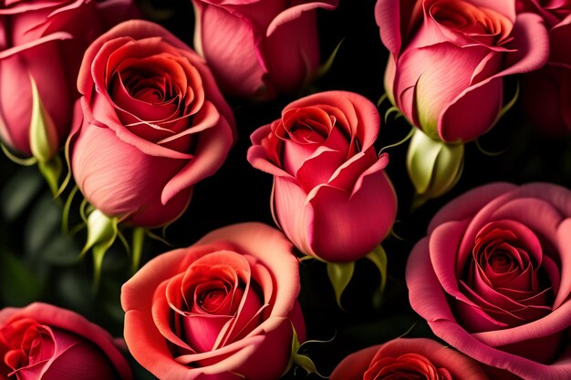 valentine Pęczek czerwonych róż z zielonymi liśćmi