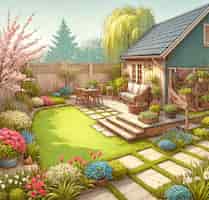 Bezpłatne zdjęcie view of backyard garden in digital art style