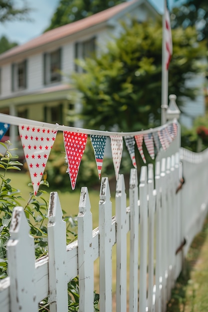 Bezpłatne zdjęcie view of house decorated with american flag colors ornaments for independence day celebration