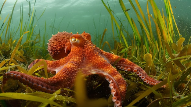 Bezpłatne zdjęcie view of octopus in its natural underwater habitat