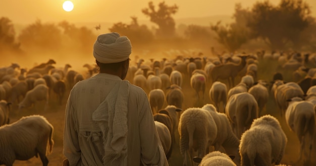 Bezpłatne zdjęcie view of photorealistic muslim people with animals prepared for the eid al-adha offering