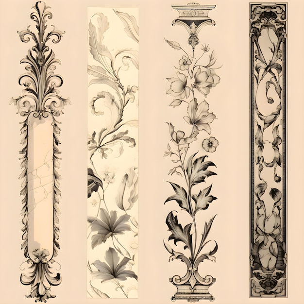 Bezpłatne zdjęcie vintage barokowe elementy projektowe zestaw elementów dekoracyjnych