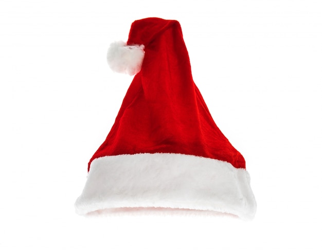 Bezpłatne zdjęcie w santa czerwony kapelusz na białym tle