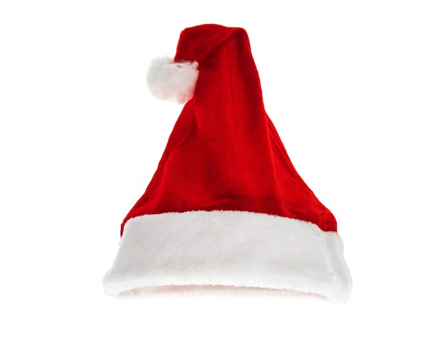 W Santa czerwony kapelusz na białym tle