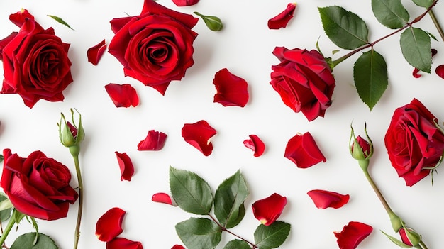 Walentynki karty z czerwonymi różami na białym tle