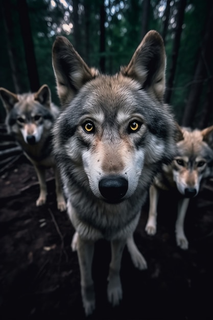 Bezpłatne zdjęcie wataha wilków w środowisku naturalnym