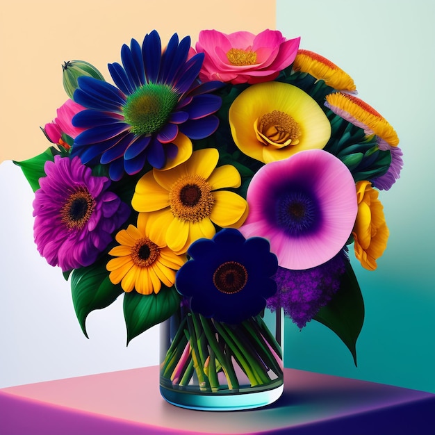 Bezpłatne zdjęcie wazon z kwiatami jest wypełniony kolorowymi kwiatami.