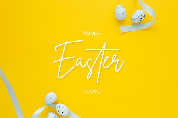 Wesołych świąt Wielkanocnych Tło Z Jajkami I Tulipany I Napis