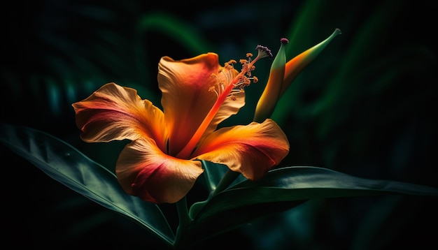 Bezpłatne zdjęcie wibrująca elegancja kwiatu hibiskusa w naturalnym stylu wygenerowana przez sztuczną inteligencję