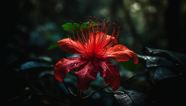 Bezpłatne zdjęcie wibrująca elegancja kwiatu hibiskusa w pięknie natury generowanym przez sztuczną inteligencję