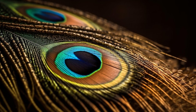 Bezpłatne zdjęcie wibrujące pawie pióro ukazuje opalizujące piękno natury wygenerowane przez sztuczną inteligencję