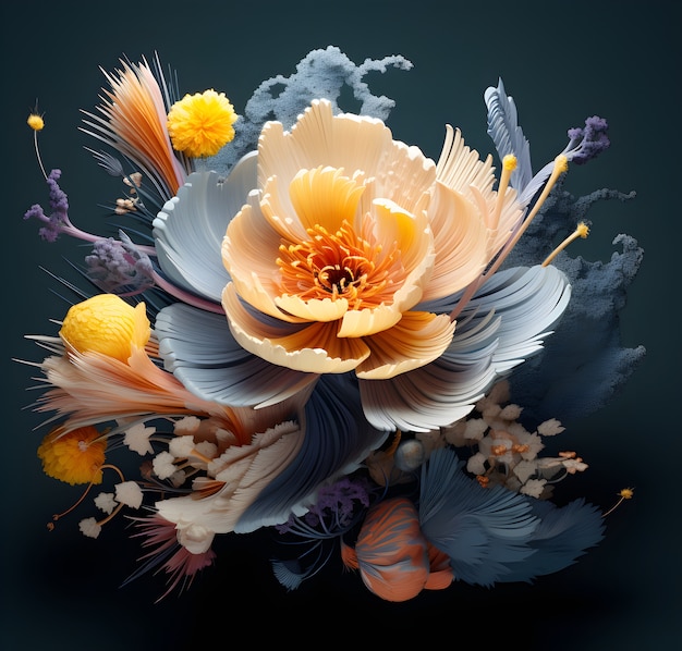 Widok 3D abstrakcyjnej kompozycji kwiatowej