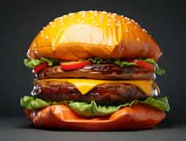 Bezpłatne zdjęcie widok 3d burgera z nadmuchiwaną bułką