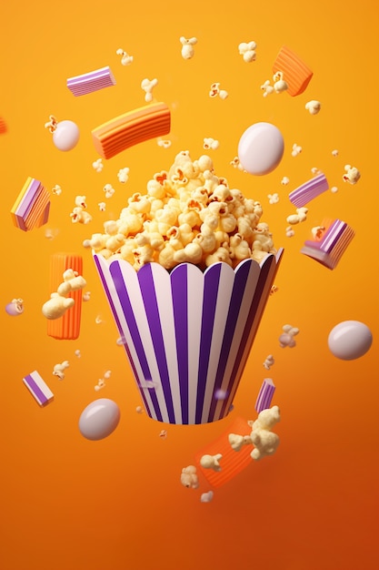 Widok 3d filiżanki popcornu kinowego