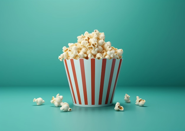 Bezpłatne zdjęcie widok 3d filiżanki popcornu kinowego