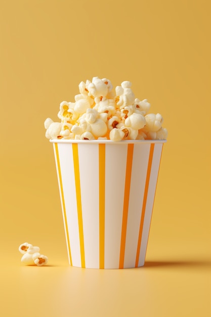 Widok 3d filiżanki popcornu kinowego