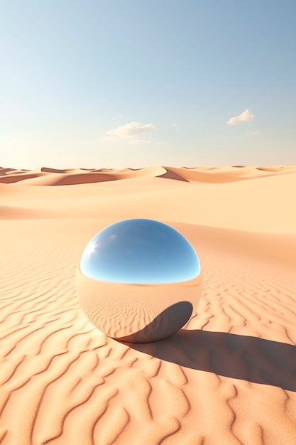 Widok 3D nowoczesnej kuli z pustynnym krajobrazem