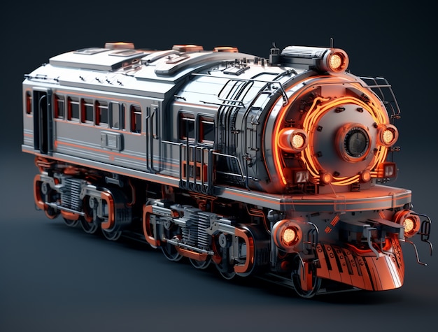 Widok 3D pociągu parowego