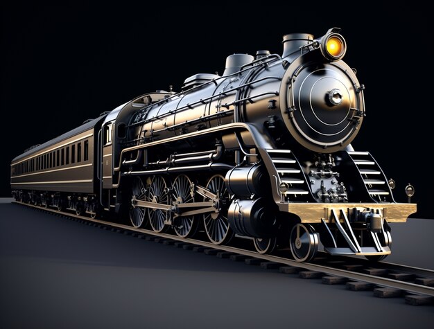 Widok 3D pociągu parowego
