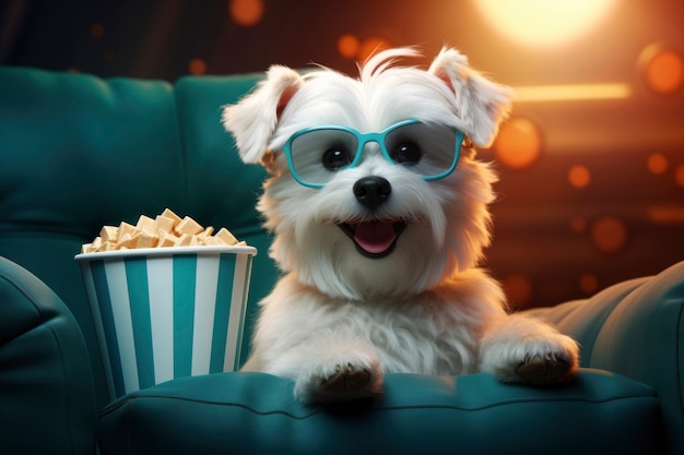 Widok 3D psa w kinie oglądającego film