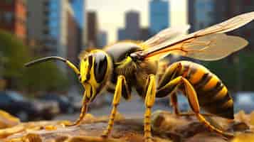 Bezpłatne zdjęcie widok 3d pszczoły na tle miasta