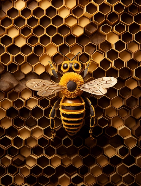 Bezpłatne zdjęcie widok 3d pszczoły z plastrem miodu
