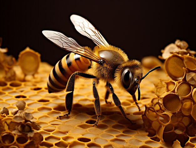 Widok 3d pszczoły z plastrem miodu